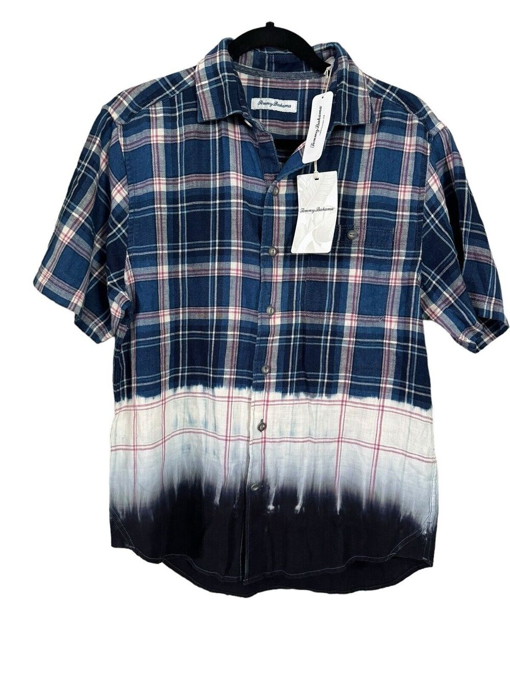 NWT Tommy Bahama $138 Mens Small Soul Cal Surf Plaid Shirt Bering Blue #7372